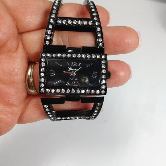 Geneva Platinum Black Bracelet Watch No. 7169 Crystals Stainless Steel - Picture 6 of 7